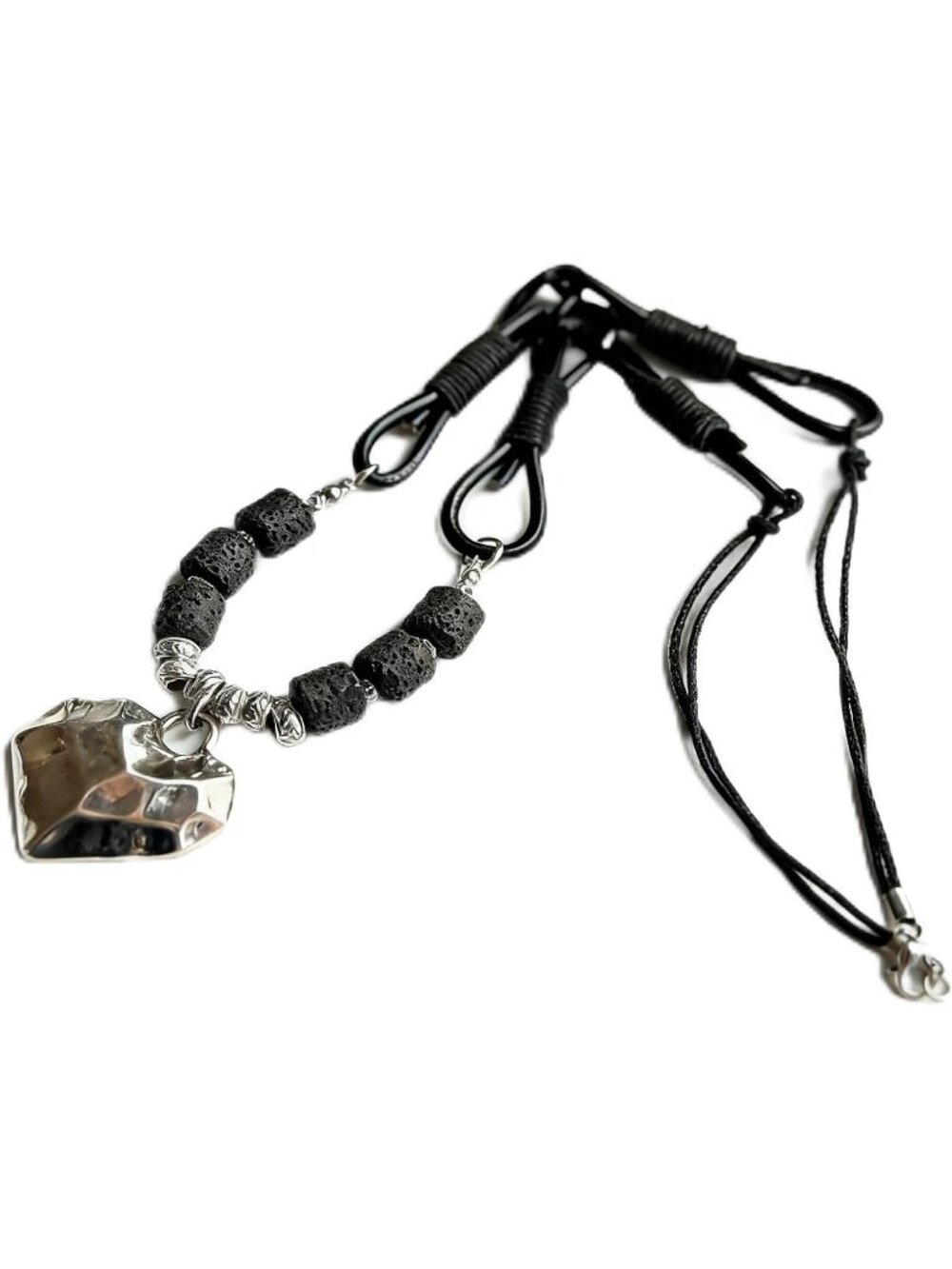 Women’s Black Silver Love Heart Pendant Long Chain Sweater Necklace Jewelry